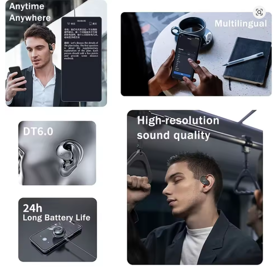 Écouteurs intra-auriculaires IPX5 avec traduction IA en temps réel, casque Bluetooth